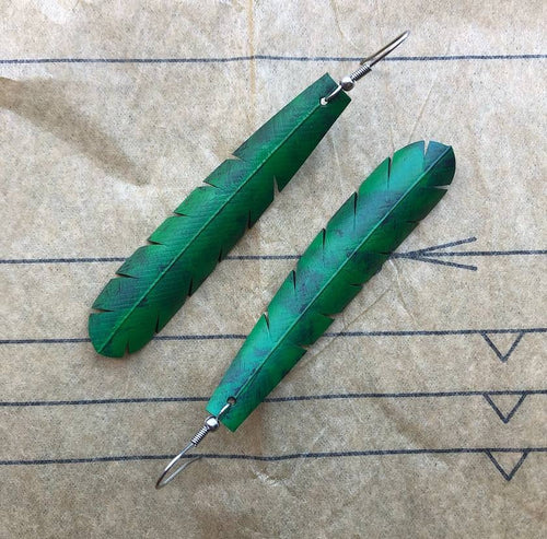 Upcycled  Feather Earrings - Pounamu