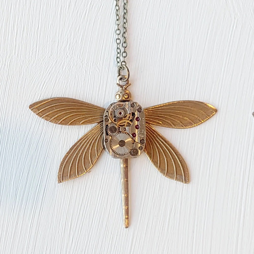 Victorian Dragonfly Pendant - Brass