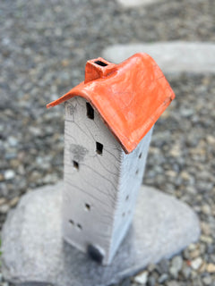 Tealight House - Ceramic Raku House Orange Large