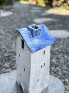 Tealight House - Ceramic Raku House Navy