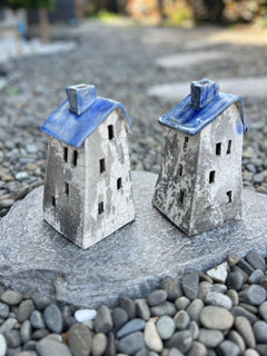 Tealight House - Ceramic Raku House Navy