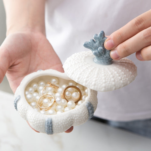 Ceramic Trinket Bowl & Lid - Coral Heart