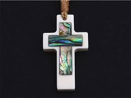 Bone and Paua Cross Pendant
