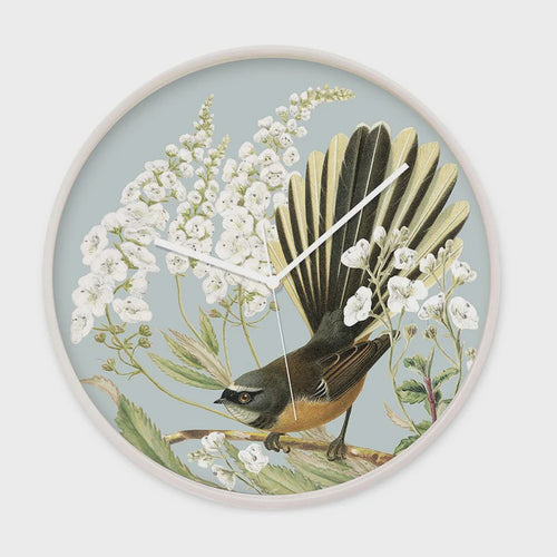 White Frame Clock - Fantail and Fiordland