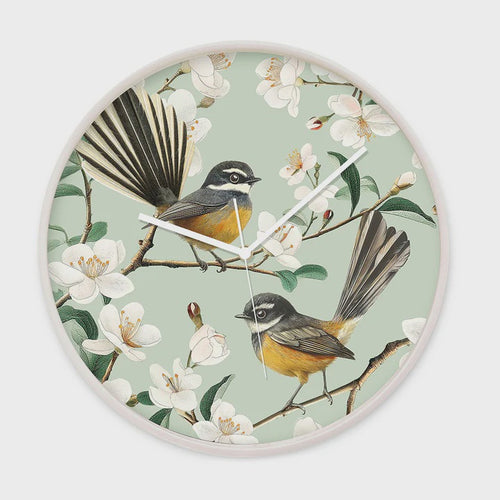 White Frame Clock - Chatty Fantails