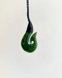 NZ Greenstone / Pounamu Pendant Fish Hook Koru