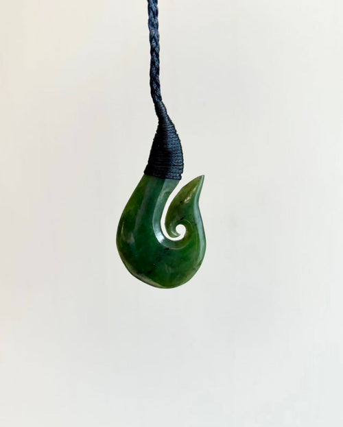 NZ Greenstone / Pounamu Pendant Fish Hook Koru