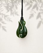 NZ Greenstone / Pounamu Pendant Fish Hook Koru 50mm