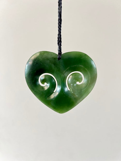 Greenstone / Pounamu Heart Double Koru Pendant