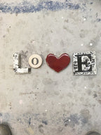 Ceramic Love Word single letters with red heart (Set of 4)