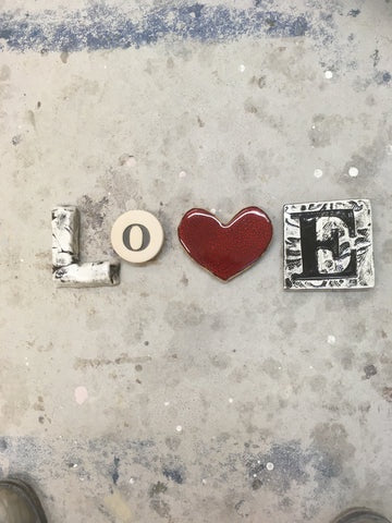 Ceramic Love Word single letters with red heart (Set of 4)