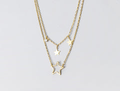 Sterling Silver Necklace - Double Layer Stars