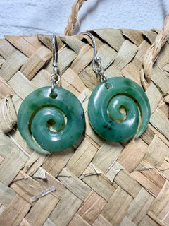NZ Greenstone / Pounamu Earrings Open Koru 20mm