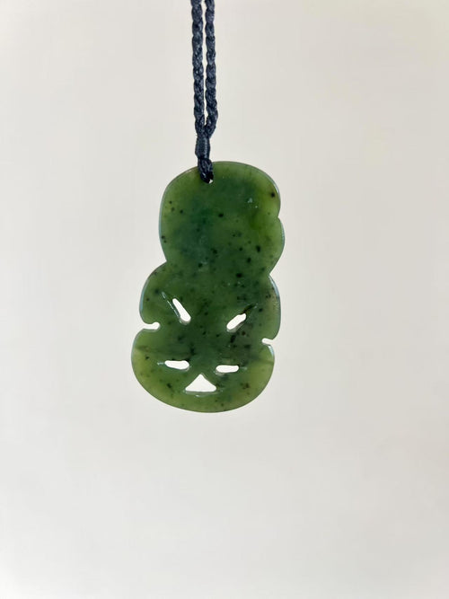 Greenstone / Pounamu Pendant - Hei Tiki W Paua Eyes back