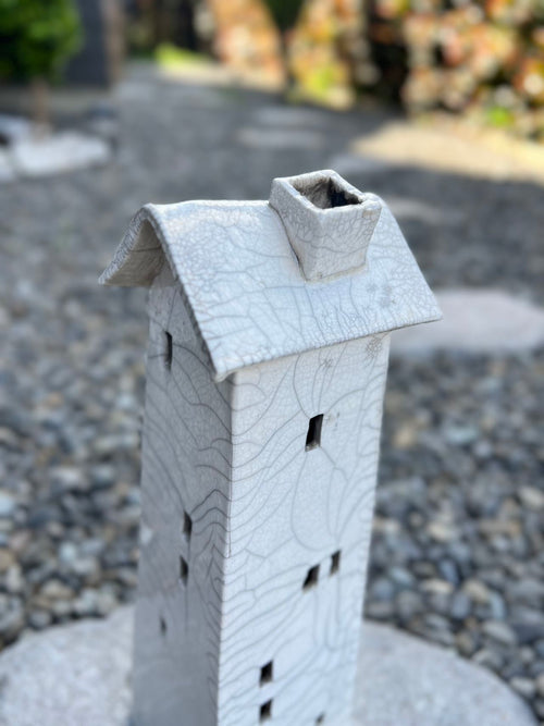 Tealight House - Ceramic Raku House White