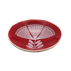 White Pohutukawa Lace On Red - 7cm Porcelain Bowl