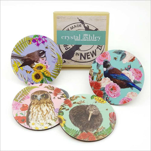 Coasters Set - Printed Floral NZ Birds