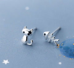 Cat & Fish Bone Studs - Sterling Silver
