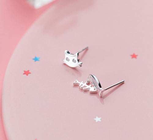 Sterling Silver Earrings - Cat & Fish
