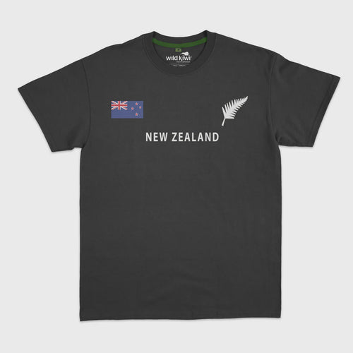 Mens T Shirt -Embroidered Fern/Flag
