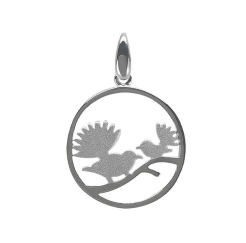 Sterling Silver Pendant - Fantails in Circle Mat Small