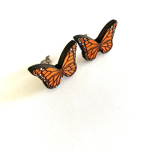 Rimu Stud Earrings - Monarch Butterfly