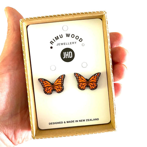 Rimu Stud Earrings - Monarch Butterfly