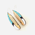 NZ Rimu Dangly Earrings - Kingfisher (Kotare) Feather