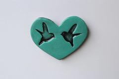 Ceramic Flat Heart Tile - Birds Duck Egg Blue