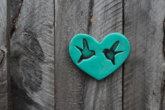 Ceramic Flat Heart Tile - Birds Duck Egg Blue