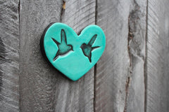 Ceramic Flat Heart Tile - Birds Duck Egg Blue