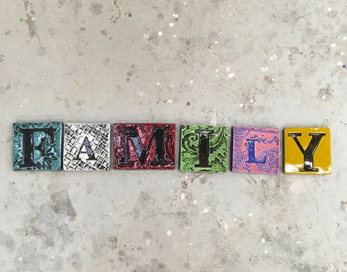 Family Blocks Ceramic Tiles Set of 6