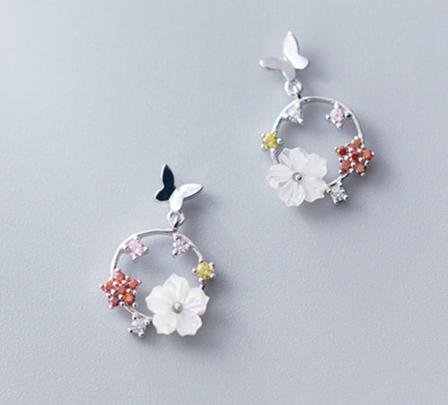 Sterling Silver Earrings - Flower wreath