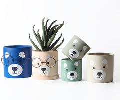 Cute Bear Face with Glasses Planter - Champagne pink