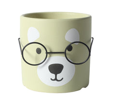 Cute Bear Face with Glasses Planter - Green Tea