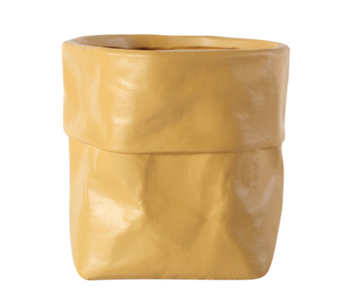 Ceramic Paper Bag Shaped Planter - Mustard