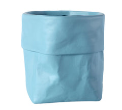 Ceramic Paper Bag Shaped Planter - Sky Blue