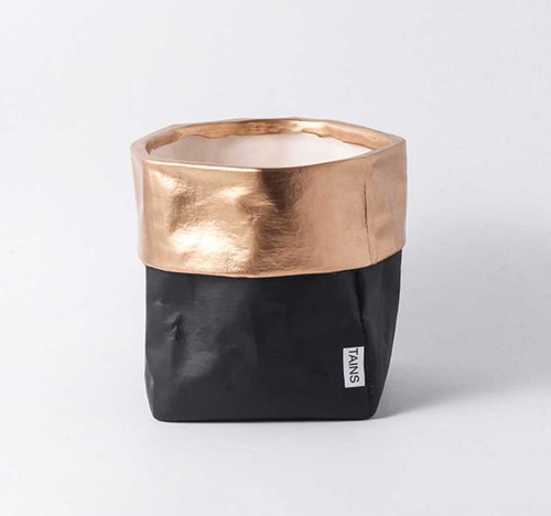 Ceramic Paper Bag Shaped Planter - Gold/Black
