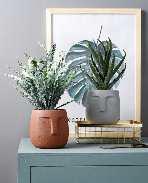 Ceramic Peaceful Face Planter - Bronze Orange