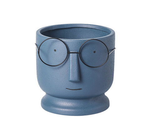 Ceramic Happy Face Planter With Glasses
