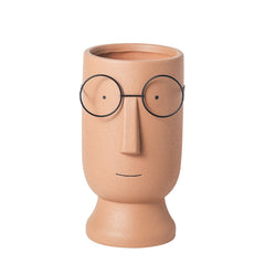 Ceramic Happy Face Planter With Glasses Tall