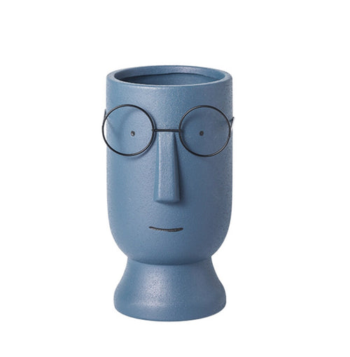 Ceramic Happy Face Planter With Glasses Tall