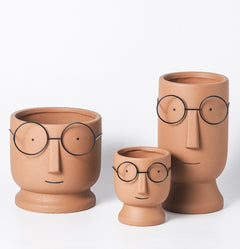 Ceramic Happy Face Planter With Glasses