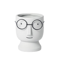 Ceramic Happy Face Planter With Glasses Small