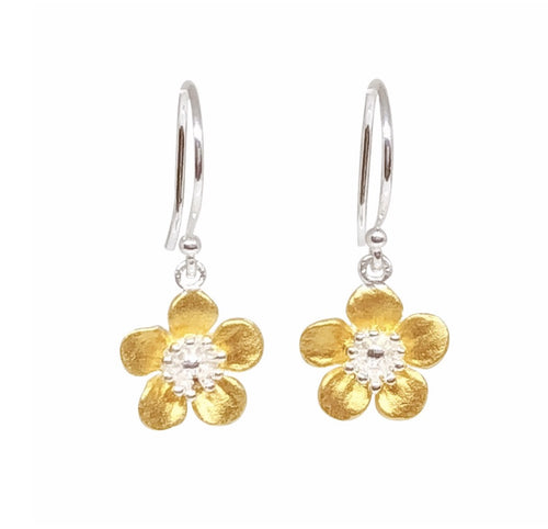 Sterling Silver Earrings - NZ Manuka Flower Gold Plate