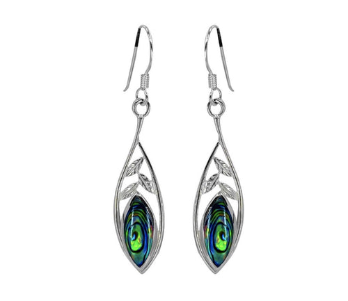 Sterling Silver Earrings- Silver Leaves Drop with Paua