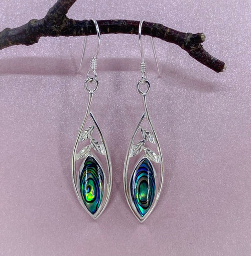 Sterling Silver Earrings- Silver Leaves Drop with Paua