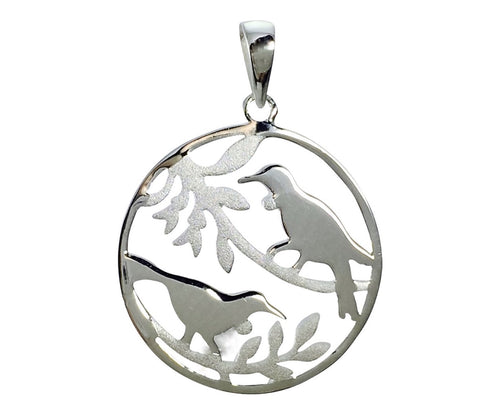 Sterling Silver Pendant - Tui in Circle Mat/Polished