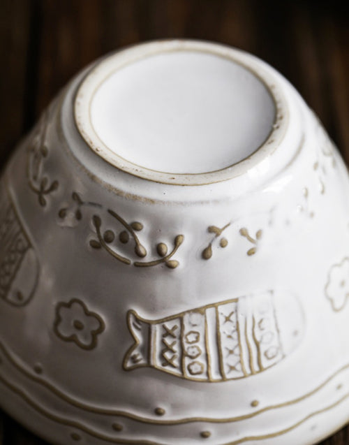 Cream White Ceramic Cat Bowl