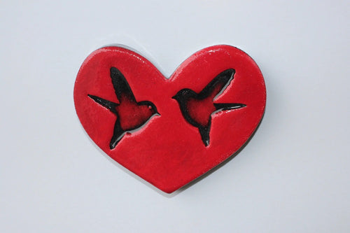 Ceramic Flat Heart Tile - Red Double Bird Heart
